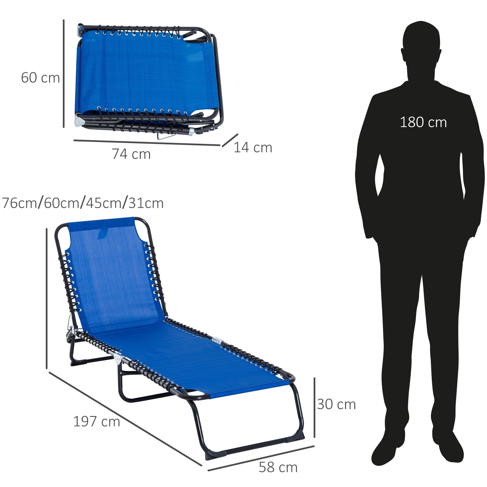 Outsunny Foldable Sun Lounger, Outdoor 4 Level Adjustable Backrest Reclining Chaise Chair, Steel Frame Recliner Chair for Camping, Hiking, Navy Blue 
