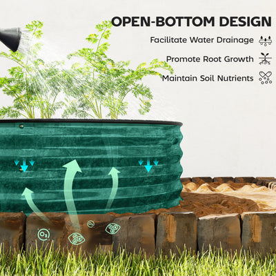Outsunny Galvanised Raised Garden Bed, Metal Planter Box with Safety Edging, for Flowers, Herbs, Succulents, Light Green 