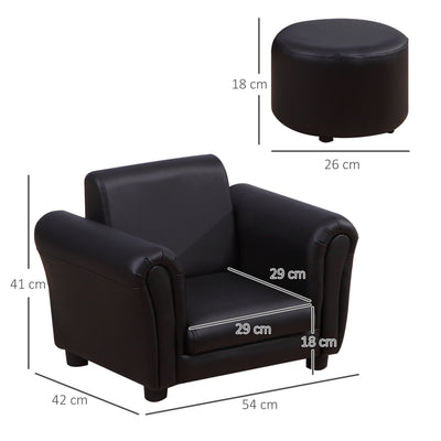 HOMCOM Toddler Chair Single Seater Kids Sofa Set, 54 x 42 x 41cm, Kids Sofa with Stool, Black 