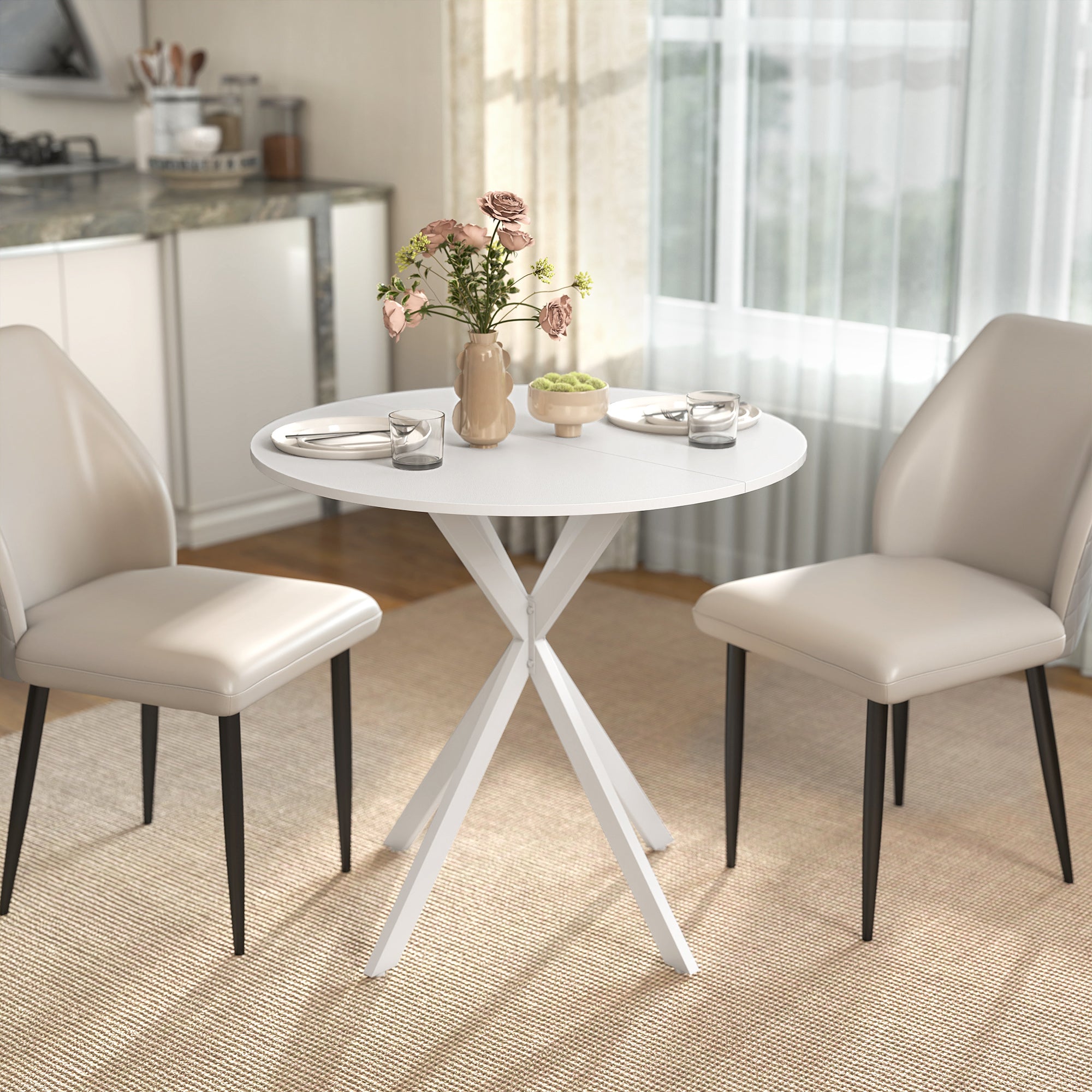 HOMCOM 80cm Industrial Round Dining Table - White 