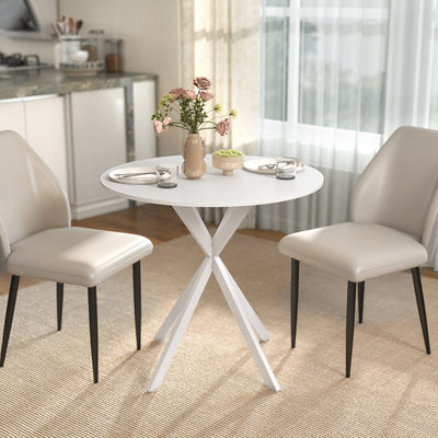 HOMCOM 80cm Industrial Round Dining Table - White 