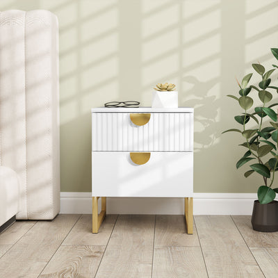 HOMCOM Elegant Two-Drawer Bedside Table - White 