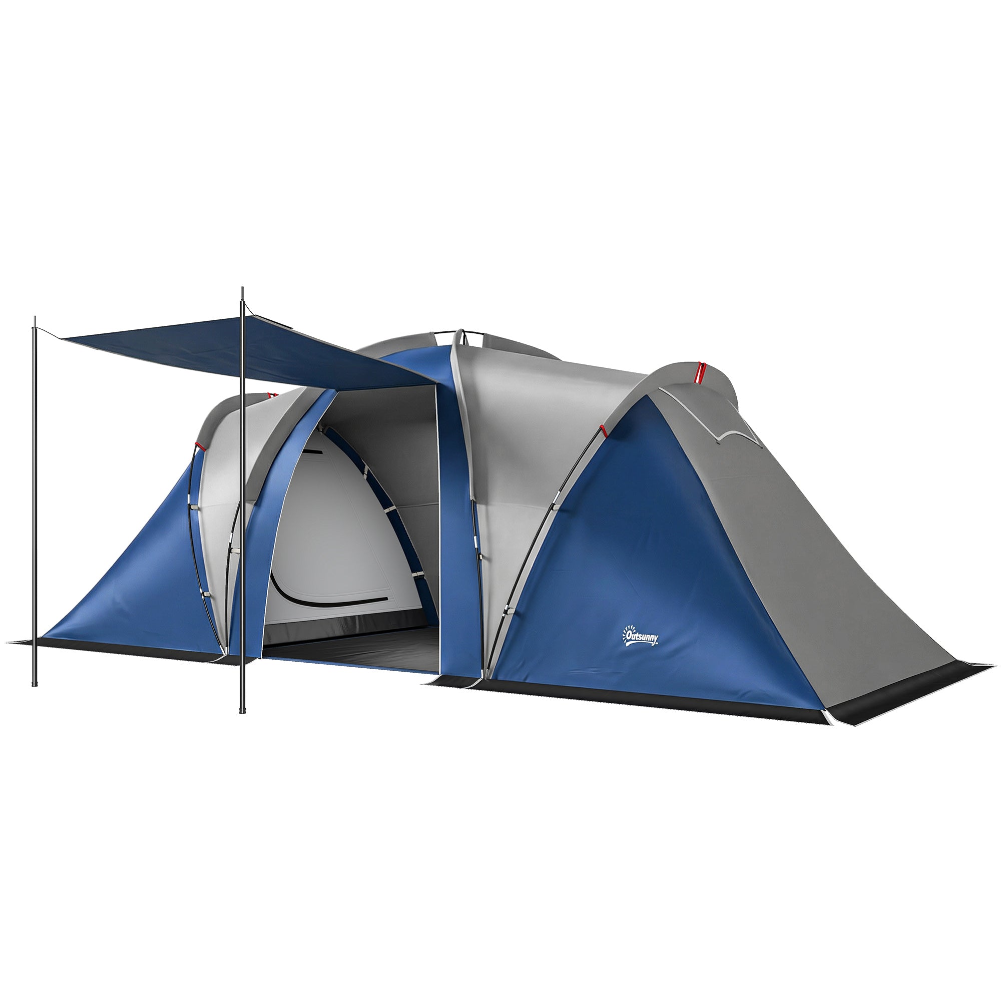 Outsunny Family Camping Tent 3000mm Waterproof Windproof Tunnel Tent 8-12 Person, Navy Blue & Light Grey 