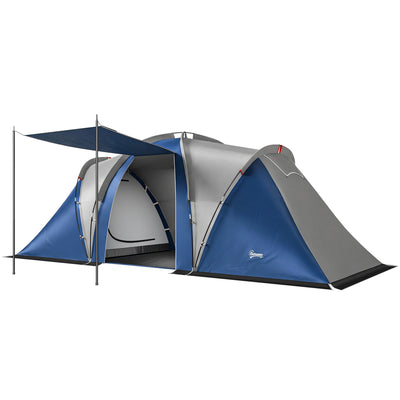 Outsunny Family Camping Tent 3000mm Waterproof Windproof Tunnel Tent 8-12 Person, Navy Blue & Light Grey 
