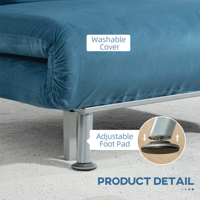 HOMCOM Single Velvet-Feel Sleeper Chair - Blue 