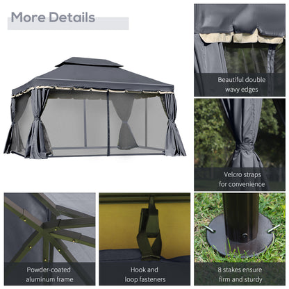 Outsunny 3 x 4m Aluminium Garden\'c2\'a0Gazebo, Marquee Canopy Shelter Pavilion Party Tent with Nets and Curtains for Garden and Deck, Black
