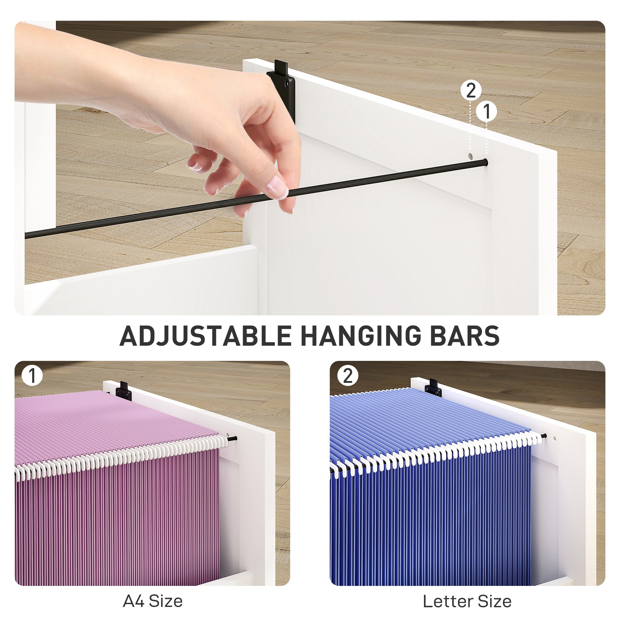 HOMCOM 2 Drawer Filing Cabinet with Lock, Office Storage Cabinet with Adjustable Hanging Bars for A4 Letter Size Files, White 