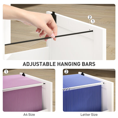 HOMCOM 2 Drawer Filing Cabinet with Lock, Office Storage Cabinet with Adjustable Hanging Bars for A4 Letter Size Files, White 