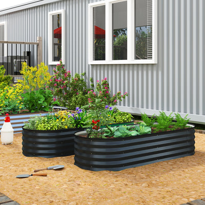 Outsunny Set of Two 150 x 60cm Steel Planters - Dark Grey 