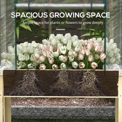 Outsunny Wooden Planter Box with Greenhouse Cover and Bed Liner, Raised Garden Bed for Vegetables, Flowers, Herbs 