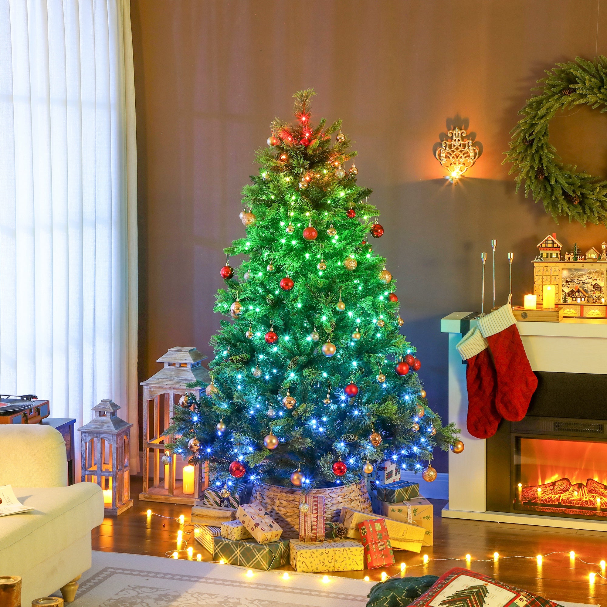 HOMCOM 6ft Artificial Pine LED Christmas Tree, with Remote 