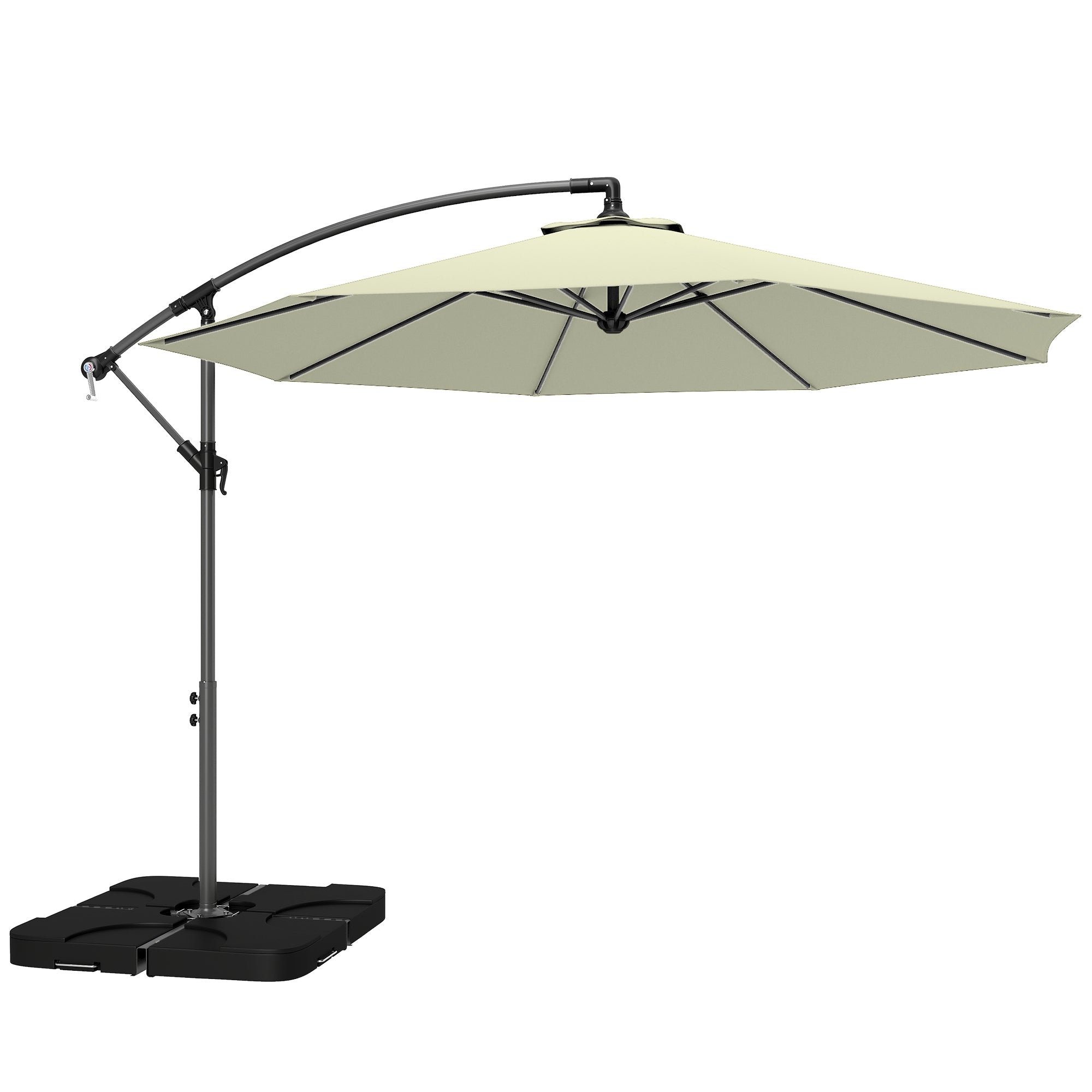 Outsunny 3m Overhanging Parasol, with Base, Weights and Cover - Beige 