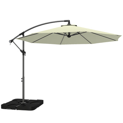 Outsunny 3m Overhanging Parasol, with Base, Weights and Cover - Beige 