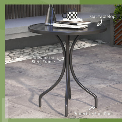 Outsunny 66cm Patio Table, Round Garden Table, Outdoor Side Table with Steel Frame and Slat Tabletop, Black 