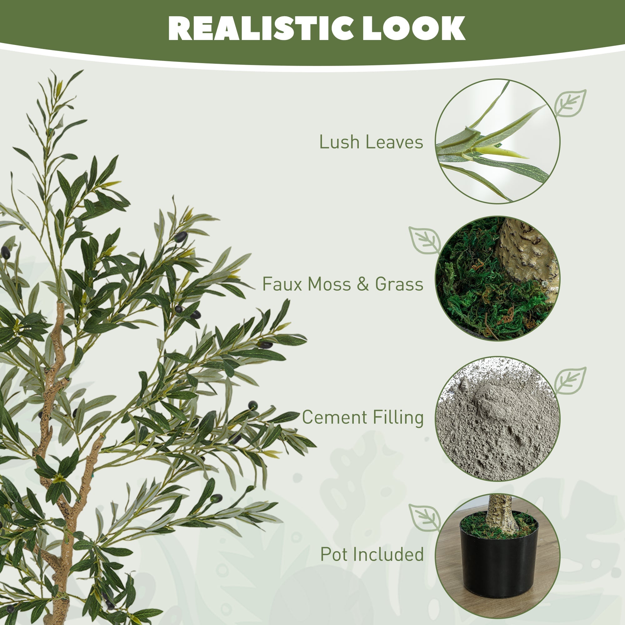 HOMCOM 5ft/ 150cm Decorative Artificial Plant, Silk Olive Tree with 720 Leaves and 32 Olive Fruits in Pot, Fake Plant for Home, Office, Living Room, Indoor Decor 