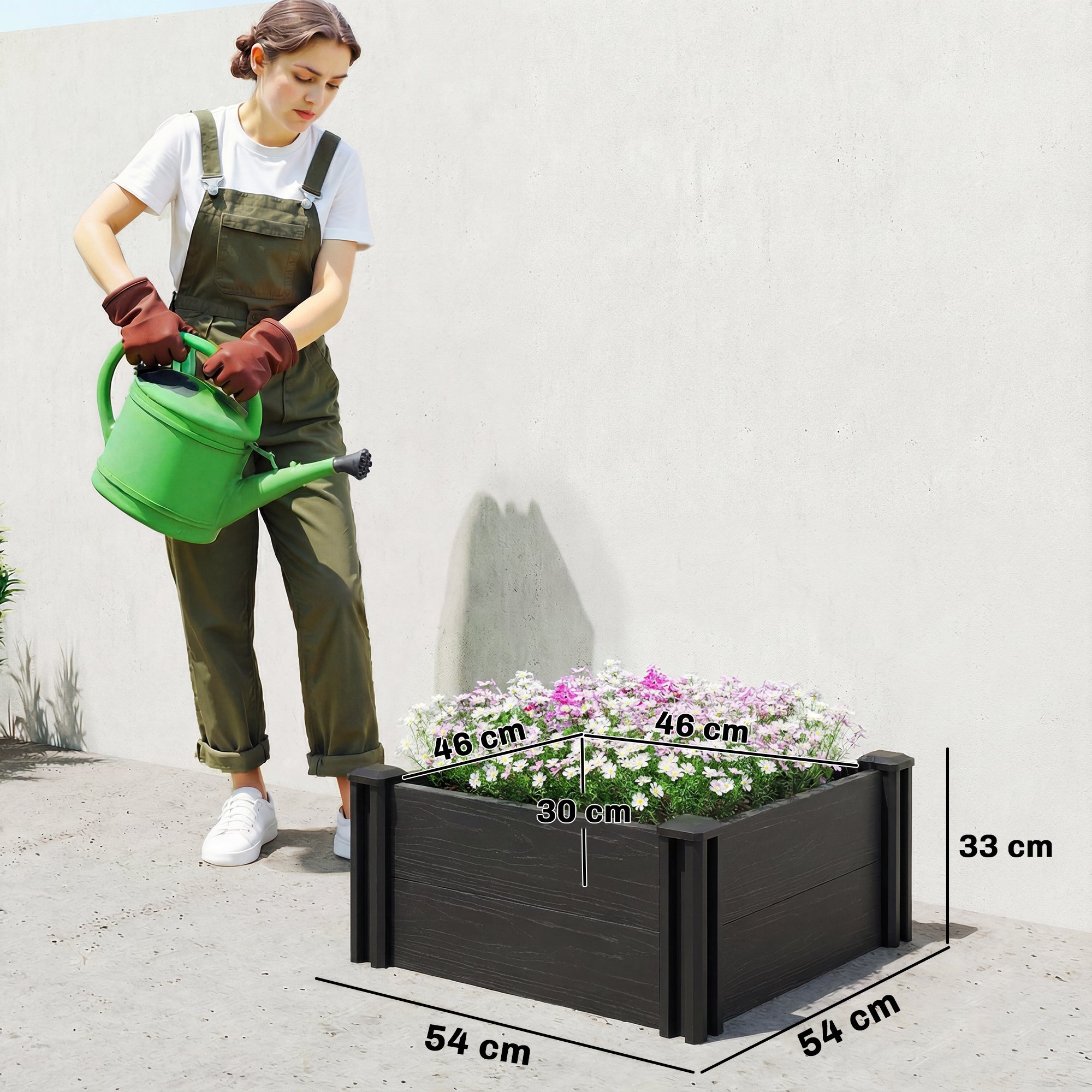 Outsunny Vinyl Raised Garden Bed Kit, 2 x 2 x 1ft Modular Elevated Garden Box with Slotting Legs and Open Bottom, Dark Grey 