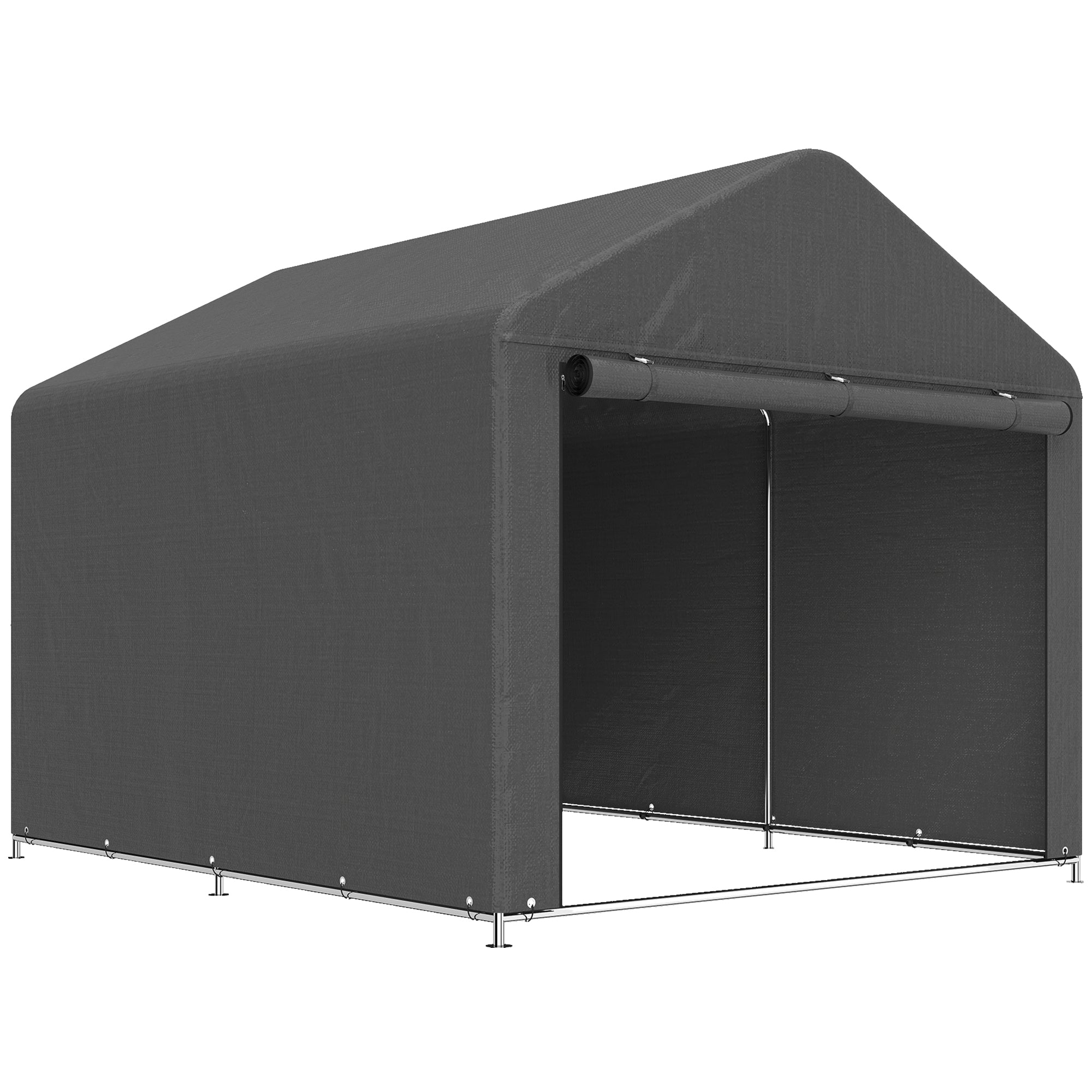 Outsunny 6.6 x 7.8ft Outdoor Garden Storage Shed, Waterproof Bike Tent with Roll-up Zipper Door, Galvanised Metal Frame, Portable Shed Shelter Carport for Motorcycle Garden Tools, Dark Grey 