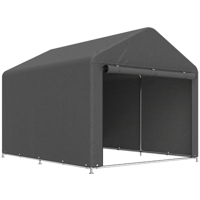 Outsunny 6.6 x 7.8ft Outdoor Garden Storage Shed, Waterproof Bike Tent with Roll-up Zipper Door, Galvanised Metal Frame, Portable Shed Shelter Carport for Motorcycle Garden Tools, Dark Grey 