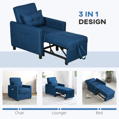 HOMCOM Linen-Look Single Chair Bed - Blue 