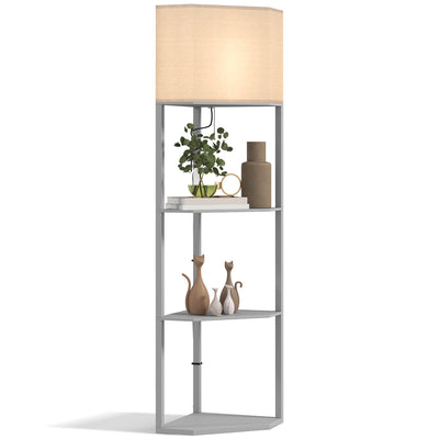 HOMCOM Corner Floor Lamp with Shelves, Tall Standing Lamps for Living Room, with Pull Chain Switch Bulb not Included, Grey 