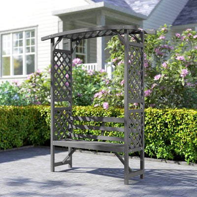 Outsunny Garden Bench, Wooden Garden Arbour with Seat for Vines/Climbing Plants, Grey 