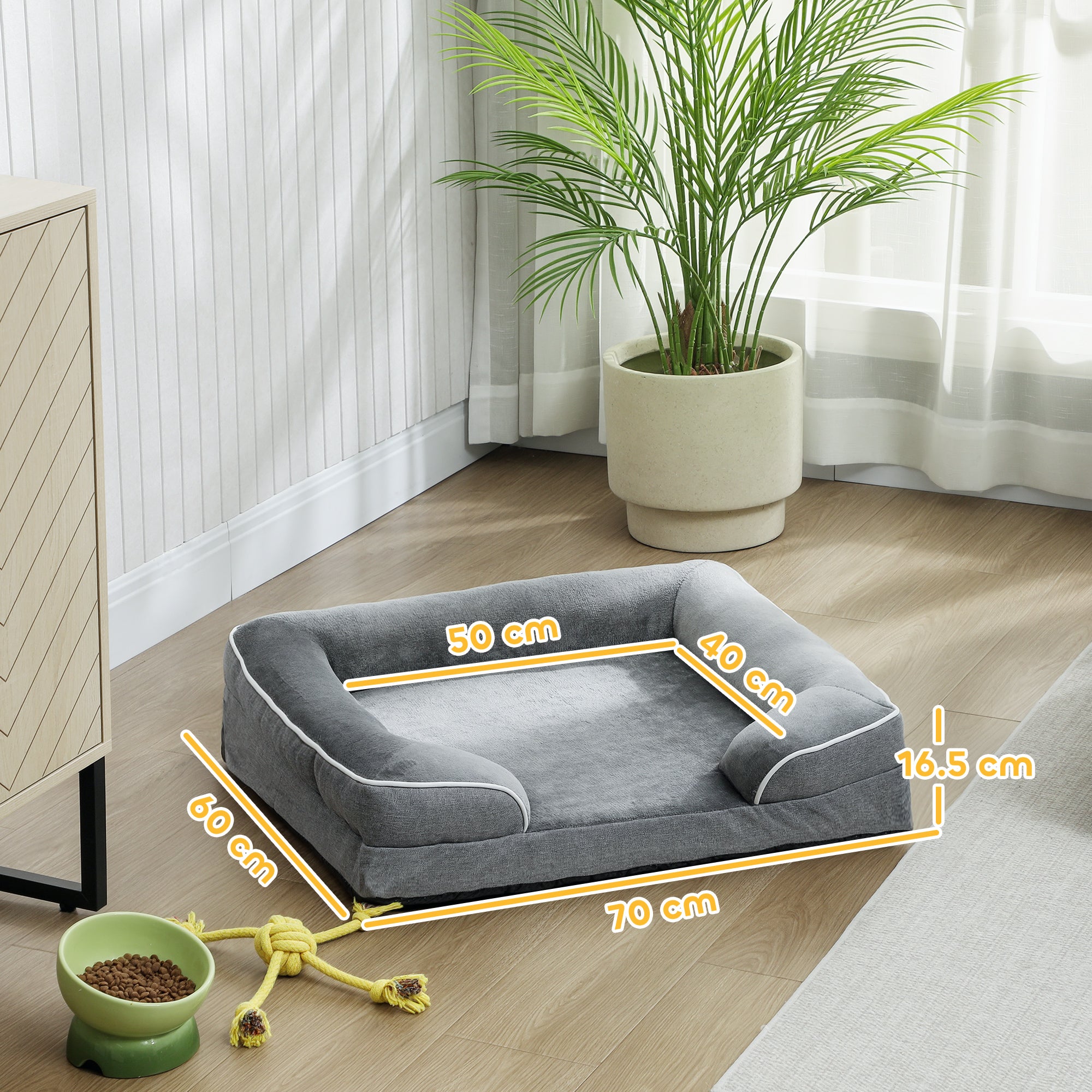 PawHut Dog Sofa Bed, Washable Pet Bed with Removable Cover and Non-Slip Bottom for Cats and Small Dogs, Grey 
