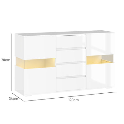 HOMCOM LED Light Sideboard - High Gloss White 