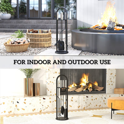 Outsunny 5 Pieces Fireplace Tools Set, Metal Fireplace Accessories Fireside Companion Set with Broom, Shovel, Poker and Bucket, Silver 
