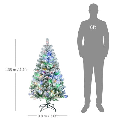 HOMCOM 4.5' Artificial Snow Christmas Trees with Frosted Branches, Warm White or Colourful LED Lights, Steel Base 