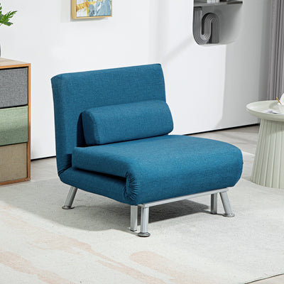 HOMCOM Single Linen-Look Sleeper Chair - Blue 