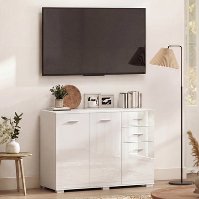HOMCOM Sideboard, Modern Storage Cabinet with 2 Drawers, 3 Doors and Adjustable Shelves, High Gloss White 