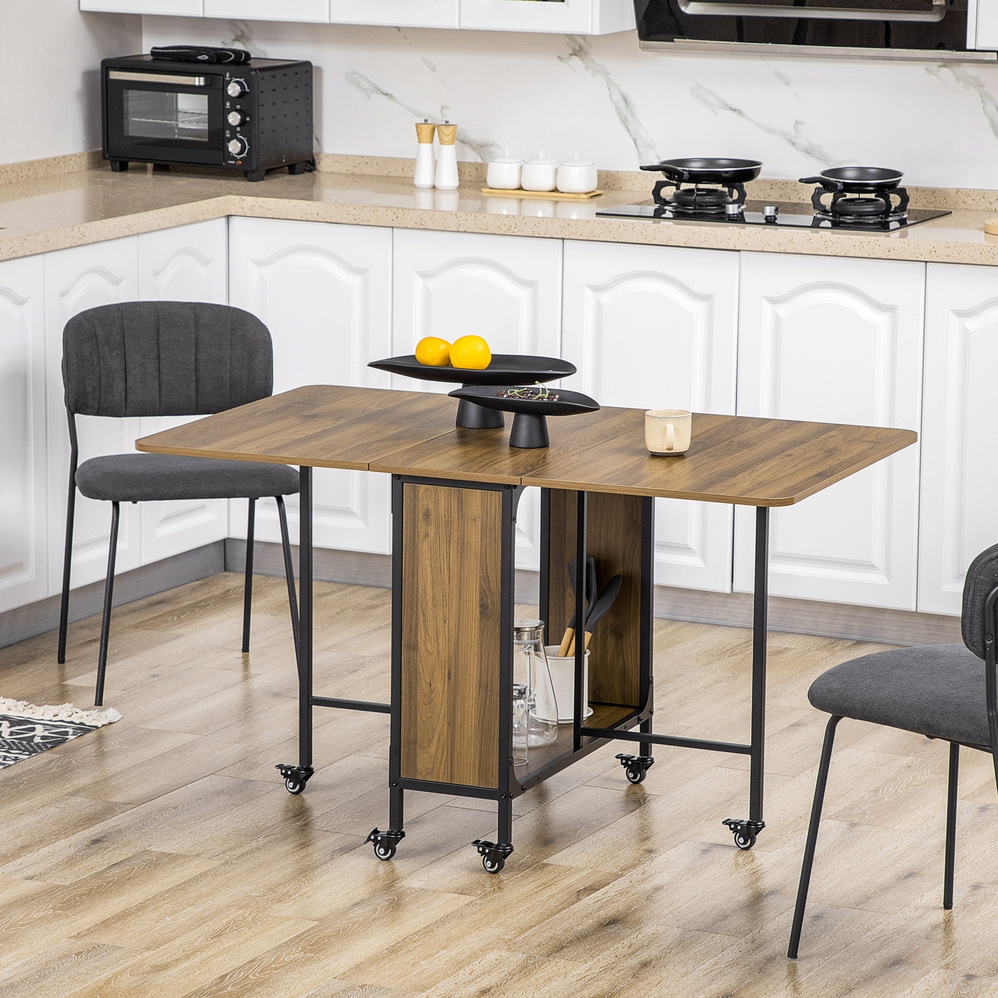 HOMCOM Six-Person Drop Leaf Dining Table - Brown/Black 