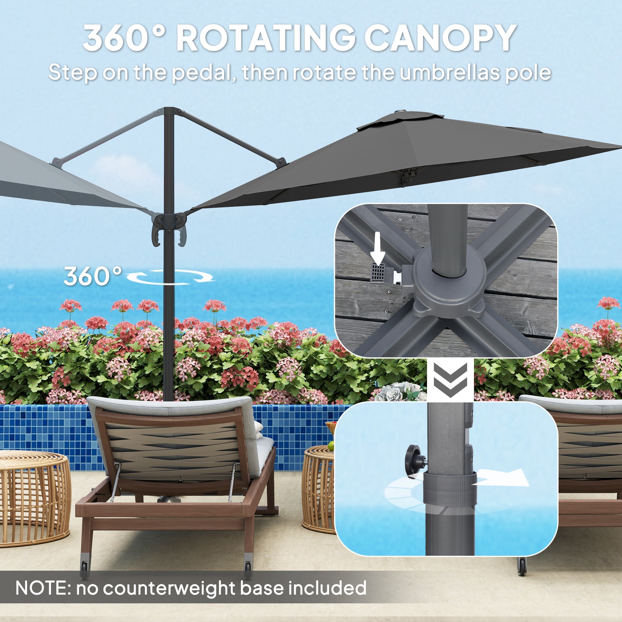 Outsunny 3 x 3(m) Cantilever Parasol with Cross Base, Garden Umbrella with 360° Rotation, Crank Handle and Tilt for Outdoor, Black 
