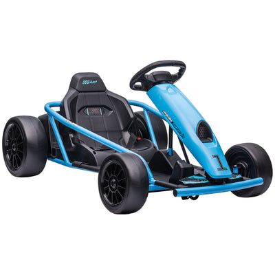 HOMCOM 24V Drift Kart, Electric Ride-On Racing Go Kart w/ 2 Speeds, Steering Wheel, Pedals for Kids Aged 8-12, Blue 