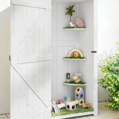 Outsunny Small Shed, Tall Slim Wooden Garden Shed with 3 Removable Shelves and Roof Hatch, Compact Outdoor Tool Storage Cabinet with Asphalt Roof and Door Latch, 77 x 54.2 x 179 cm, Light Grey 
