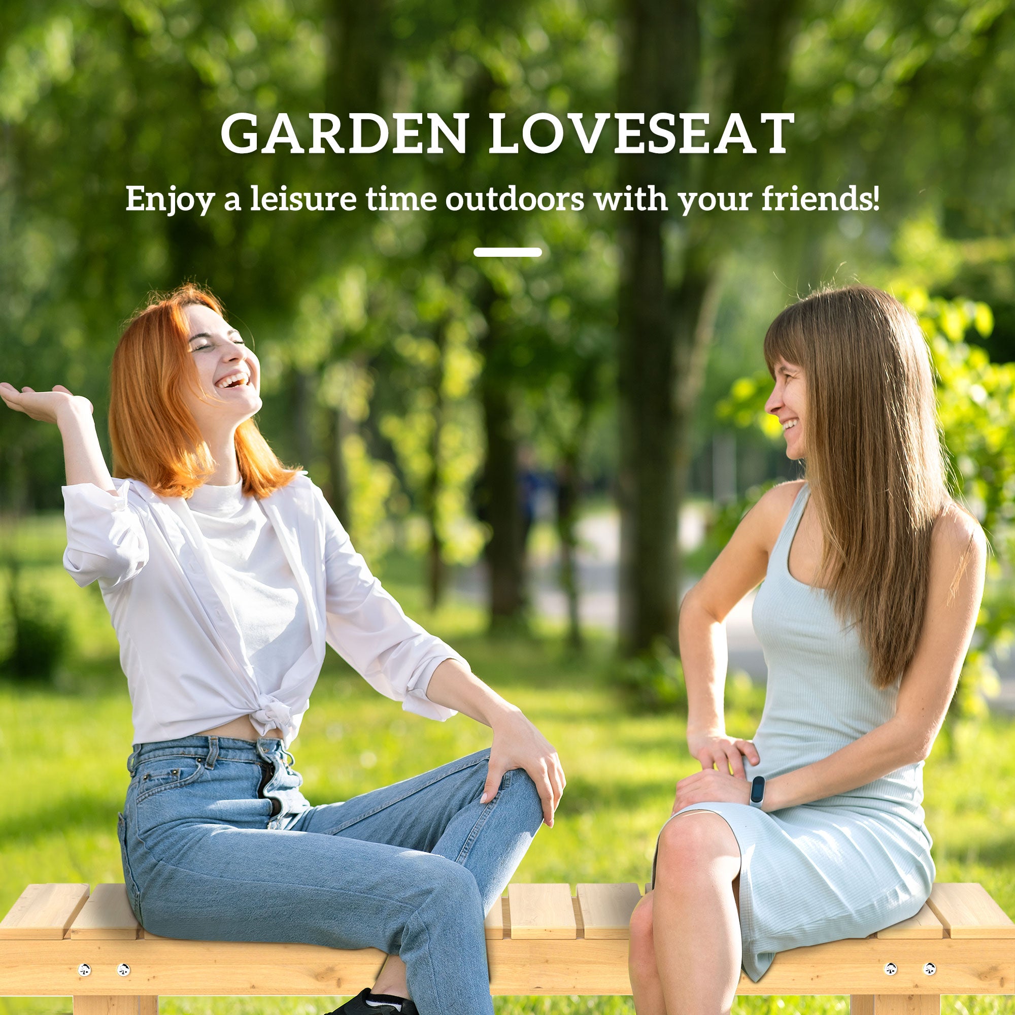 Outsunny 1 Piece 2-seater Outdoor Indoor Wooden Garden Bench Fir Patio Loveseat, 110L x 38W x 35Hcm, Natural 