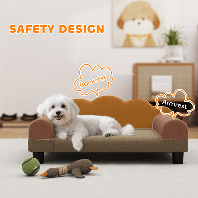 PawHut Elevated Dog Sofa Bed, Breathable Pet Sofa with Backrest and Armrest for Small Dogs, Brown 