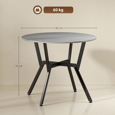 HOMCOM Dining Table, Round Kitchen Table with Black Legs, Anti-slip Foot Pads for Living Room, Dining Room 90 x 76 cm, Grey 