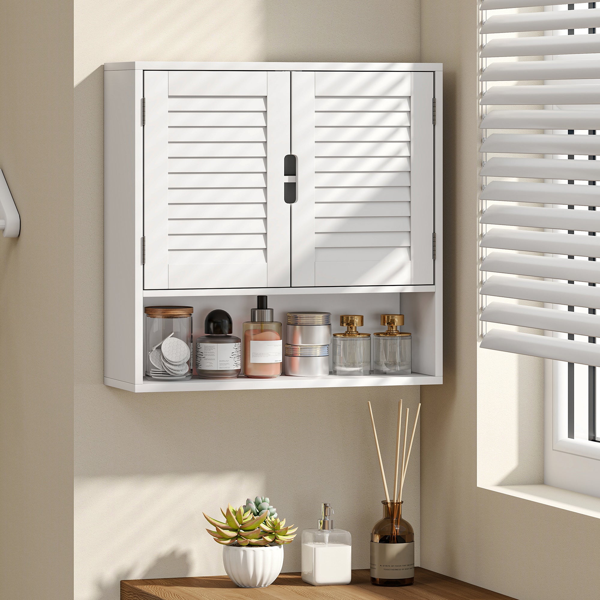 HOMCOM Bathroom Cabinet, Wall Mounted Storage Cabinet with Adjustable Shelves, 60 x 20 x 60 cm, White 