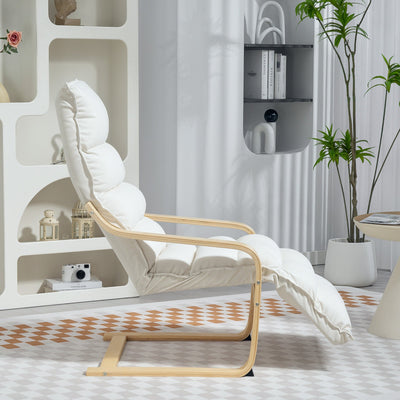 HOMCOM Curved Wooden Accent Chair, with Adjustable Footrest - Cream White 