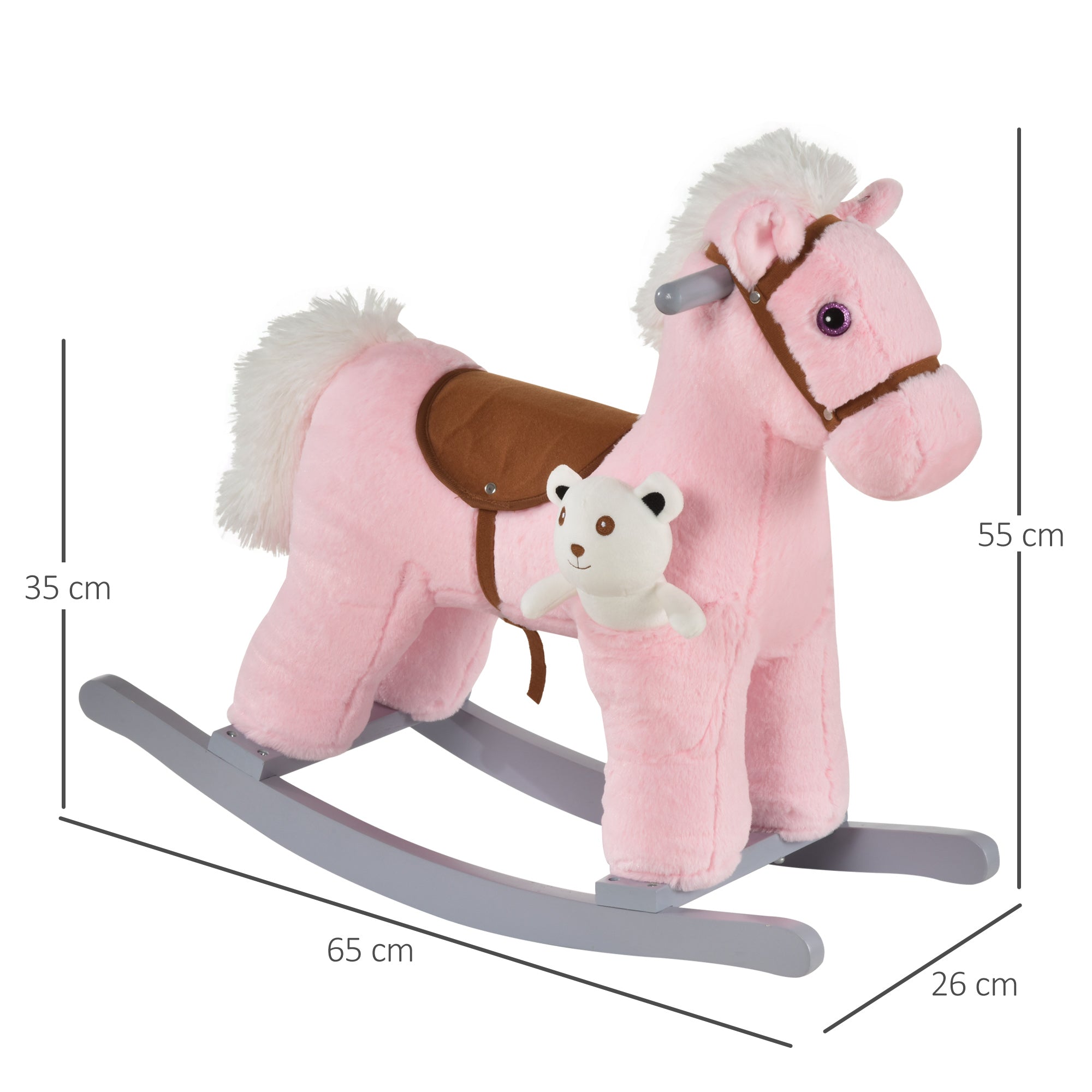 HOMCOM Kids Plush Ride-On Rocking Horse Toy Rocker with Plush Toy Realistic Sounds for Child 18-36 Months Pink 