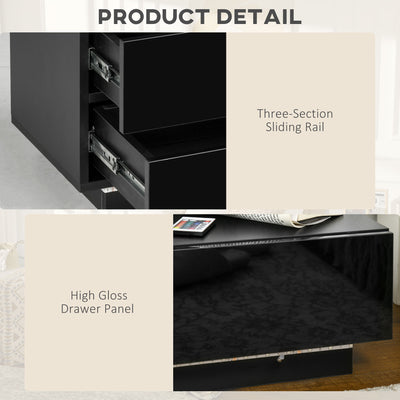 HOMCOM High Gloss Front Bedside Table with Drawers Nightstand with RGB LED Light and Remote for Bedroom Living Room Black 