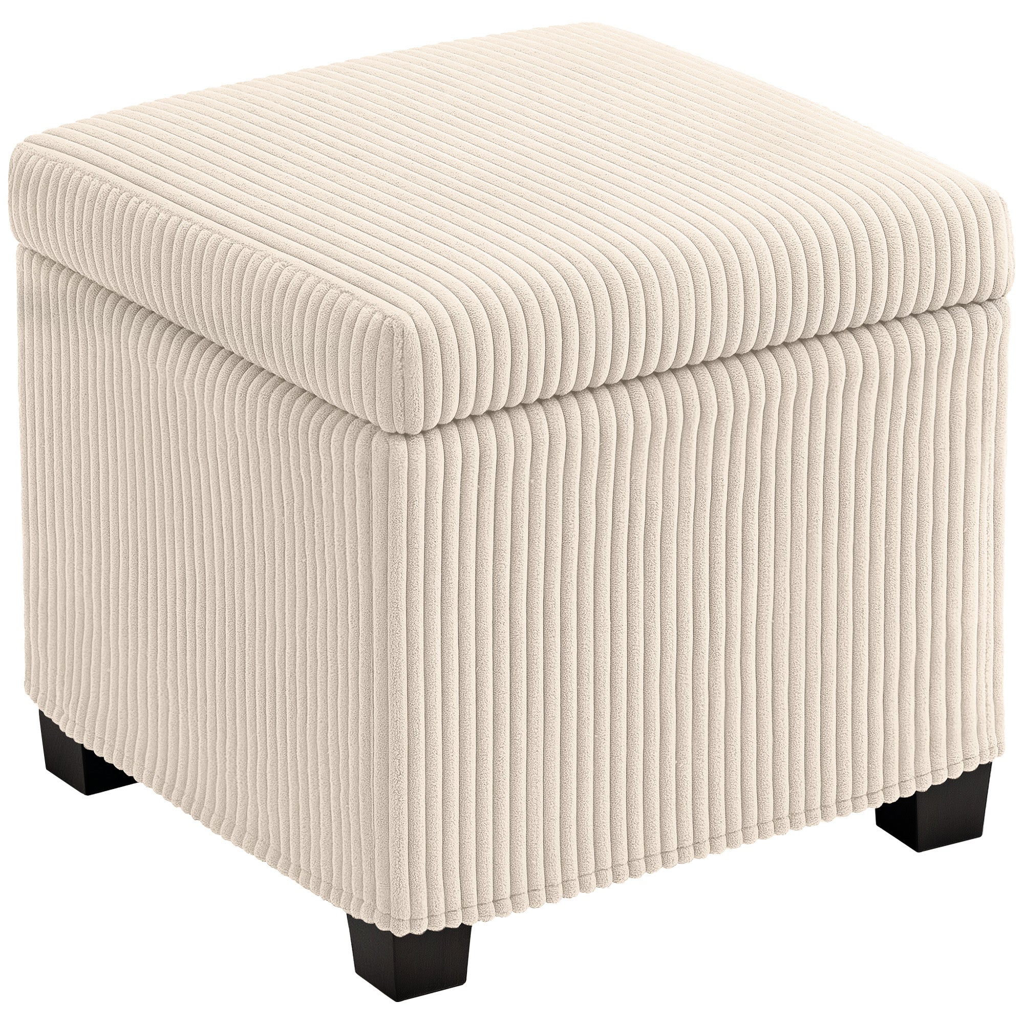HOMCOM Storage Ottoman Bench, Corduroy Footstool with Removable Lid and Legs, 40cm Storage Chest Box for Living Room, Bedroom, Hallway, Beige 