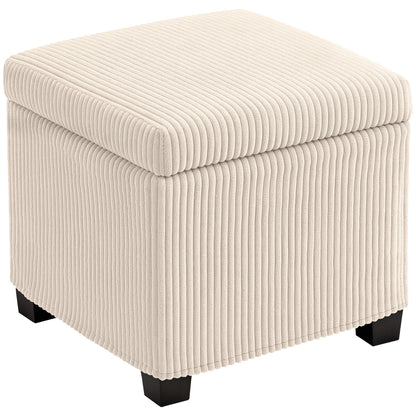 HOMCOM Storage Ottoman Bench, Corduroy Footstool with Removable Lid and Legs, 40cm Storage Chest Box for Living Room, Bedroom, Hallway, Beige 