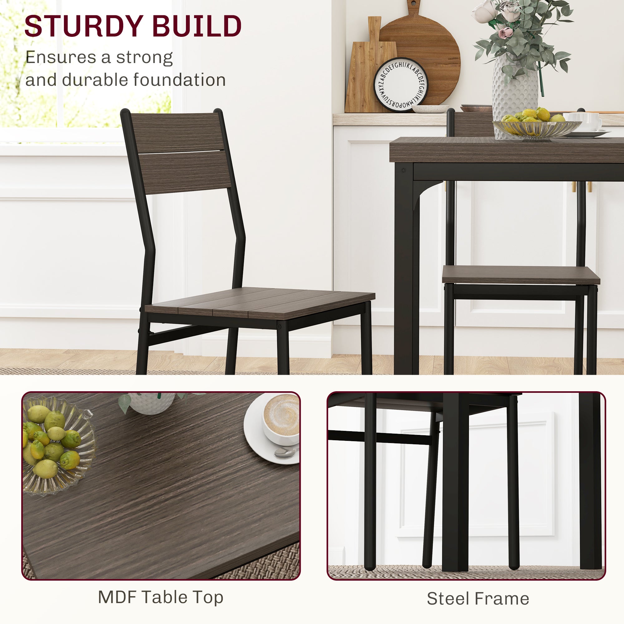 HOMCOM Three-Piece Minimal and Compact Dining Set, Grey Wood Grain 