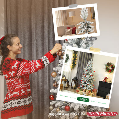HOMCOM 6ft Flocked Artificial Christmas Tree 