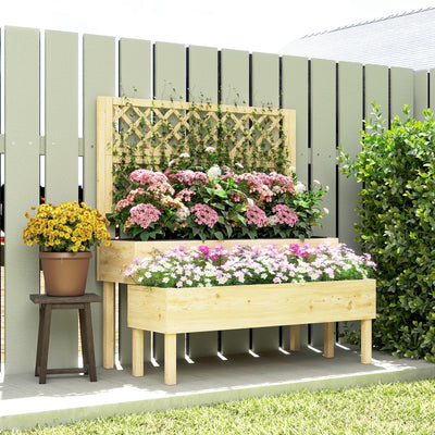 Outsunny Raised Garden Bed 2-Tier Stepped Design Planter Box with Trellis for Climbing Plants 108x62x120 cm 