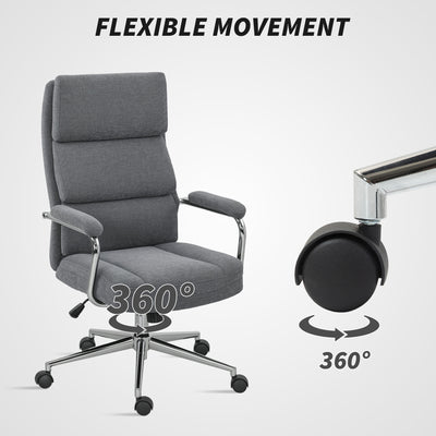 HOMCOM Executive Office Chair, Linen Fabric Computer Desk Chair with Double-Layer Back Cushion, Tilt Function, Height Adjustable for Home, Charcoal Grey 