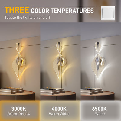 HOMCOM Led Wall Lamp 2 Pack, 13W Modern Indoor Spiral Wall Light, Colour Temperature Adjustable 3000K/4000K/6500K, for Bedroom, Living Room, Hallway, Stairs, Silver Tone 