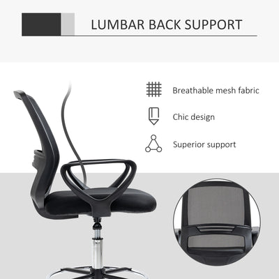 Vinsetto Ergonomic Mesh Back Drafting Chair, Tall Office Chair, Draughtsman Chair with Adjustable Height and Footrest 360° Swivel, Black 